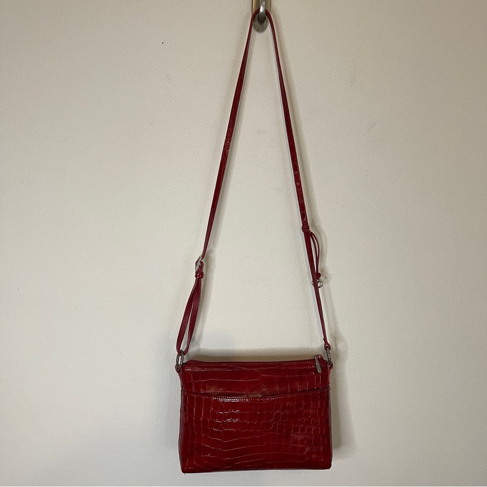 Brighton Red Faux Leather Crocodile Handbag Crossbody - Picture 3 of 14